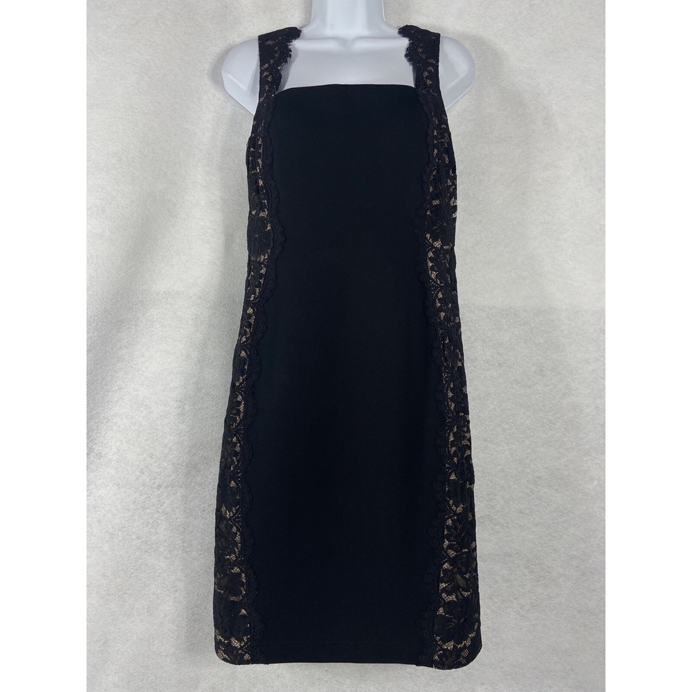 Aidan Mattox Cocktail Dress Women's 8 Black Sheath Lace Panel Open Back